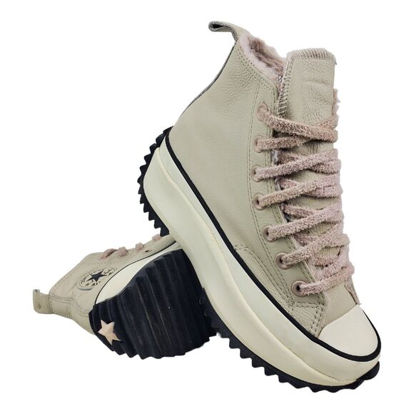 CONVERSE Shoes RUN STAR Womens Size 5.5 White Leather Faux Fur Ripple 169550C - Picture 6 of 13